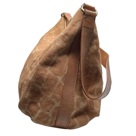 GHERARDINI TAN BEIGE GIRAFFE ANIMAL PRINT CANVAS LEATHER COMBO SHOULDER BAG - OS - Picture 3 of 10